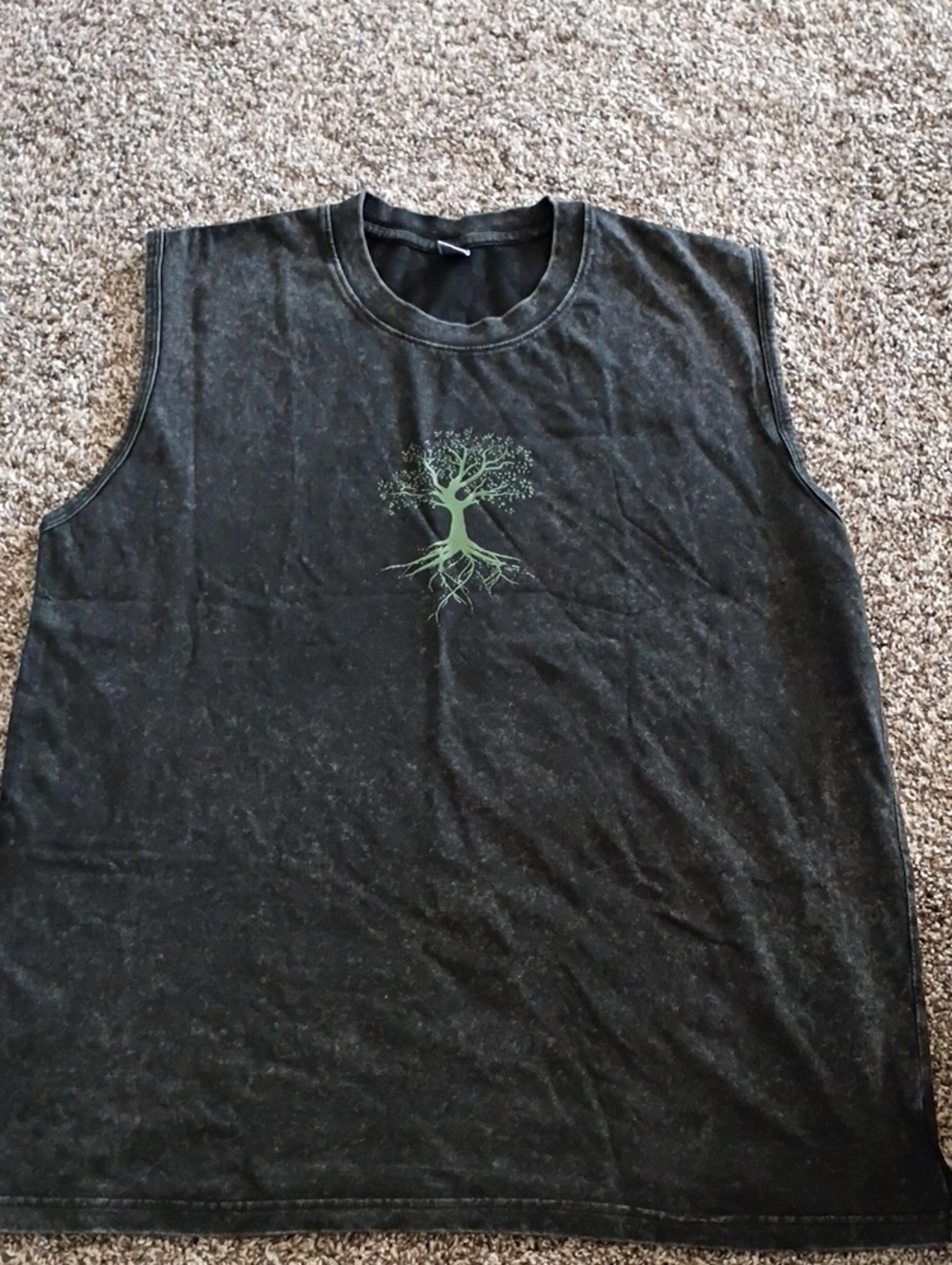 Men's Black Sleeveless Tank with Green Tree Graphic